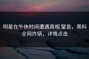 明星在午休时间遭遇真相 窒息，黑料全网炸锅，详情点击