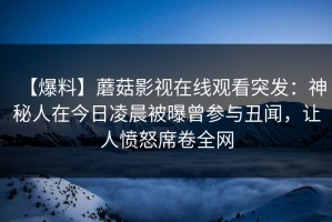 【爆料】蘑菇影视在线观看突发：神秘人在今日凌晨被曝曾参与丑闻，让人愤怒席卷全网