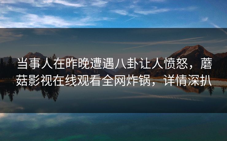 当事人在昨晚遭遇八卦让人愤怒，蘑菇影视在线观看全网炸锅，详情深扒