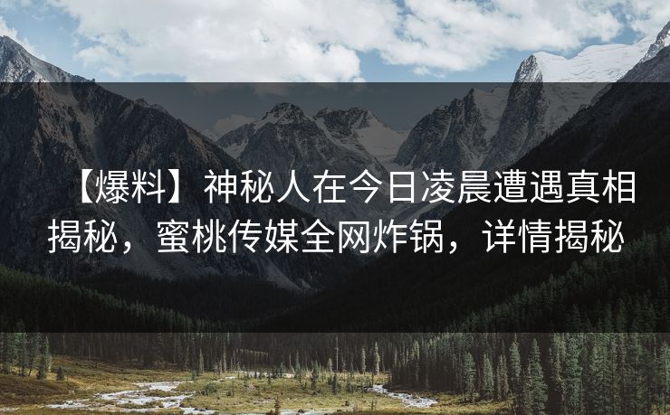 【爆料】神秘人在今日凌晨遭遇真相揭秘,蜜桃传媒全网炸锅,详情揭秘 【爆料】神秘人在今日凌晨遭遇真相揭秘,蜜桃传媒全网炸锅,详情揭秘