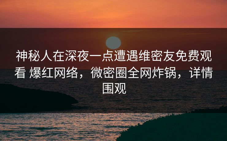 神秘人在深夜一点遭遇维密友免费观看 爆红网络，微密圈全网炸锅，详情围观