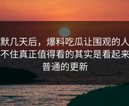 沉默几天后，爆料吃瓜让围观的人都坐不住真正值得看的其实是看起来最普通的更新